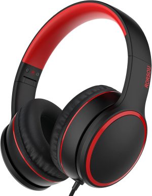 Store R10 Kids Headphones Over-Ear with Microphone, Lightweight Folding Stereo Bass Headset with 1.5M No-Tangle Cord, Portable Wired Headphones for Smartphone Tablet Computer MP3 / 4 (Black)