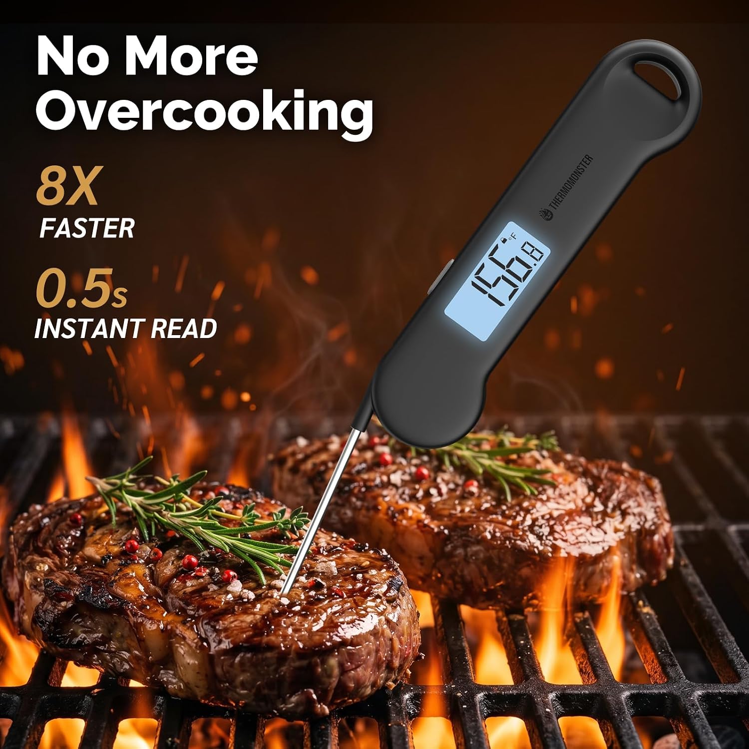 0.5s Instant Digital Meat Thermometer: ±0.5°F Precision, Auto Flip LCD for BBQ/Food. - Image 2