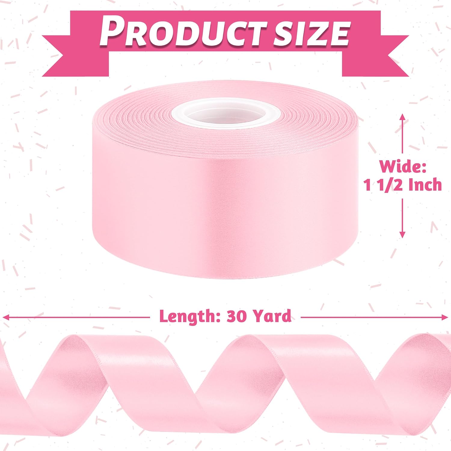 1.5"x30yd Pink Satin Ribbon: Smooth, Fade Resistant for Gifts, Weddings, Crafts. - Image 2