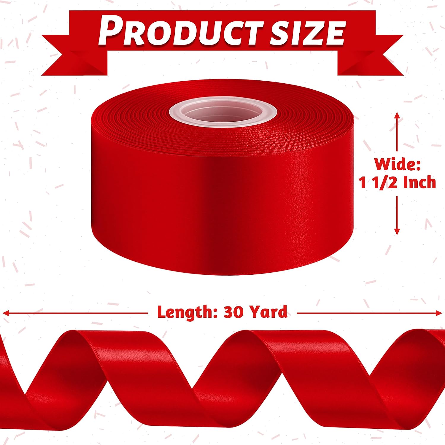 1.5"x30yd Red Satin Ribbon. Smooth, Glossy, Reinforced Edge. Xmas/V-Day Decor. - Image 2