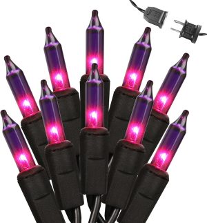 Brizled Purple Halloween Lights, 21.3ft 100 Count Mini Purple String Lights | Connectable; UL Certified; Black Wire Outdoor Spooky Incandescent Light for Indoor Halloween Autumn Fall Tree Holiday Party
