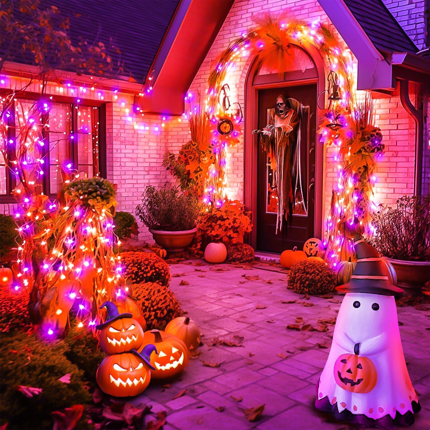 100FT Purple Orange Halloween LED String Lights | Clear Wire, 8 Modes, Timer, Indoor/Outdoor - Image 2
