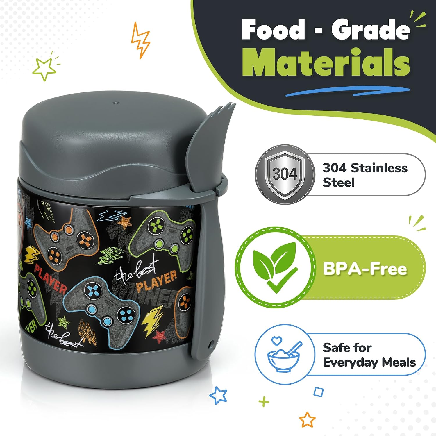 10oz kids game console hot food jar insulated leakproof stainless steel thermo with spoon.jpg
