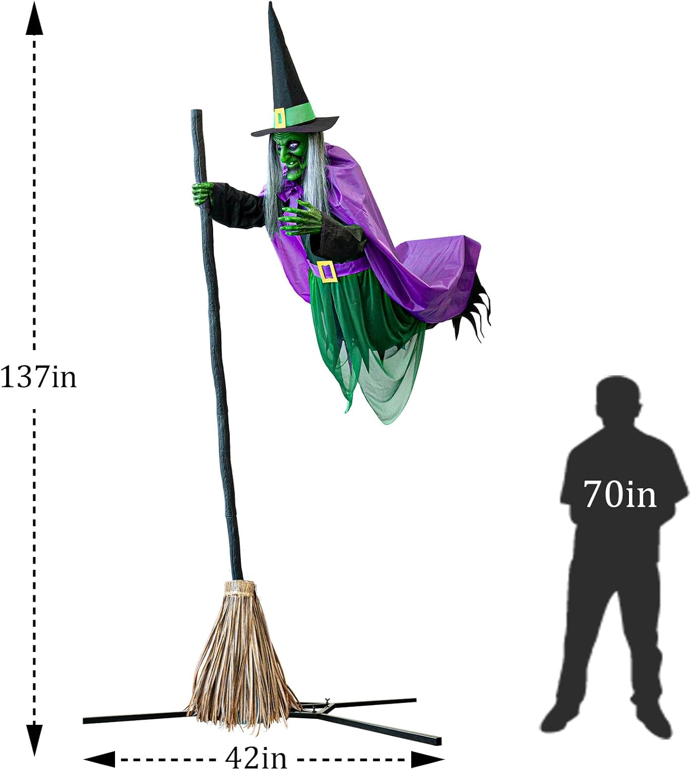 11.5ft Animated Hovering Witch Outdoor Decor - Sound & Touch Activated - Image 2