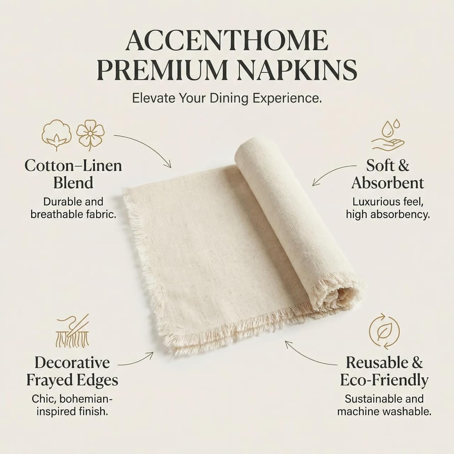 12 Natural 18x18 Washable Linen Cotton Napkins for Wedding & Holiday Tables. - Image 2