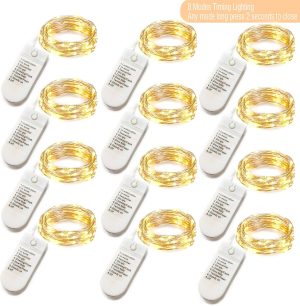 12 Pack 8 Modes Fairy String Lights with Timer,20 LED Warm White Lights