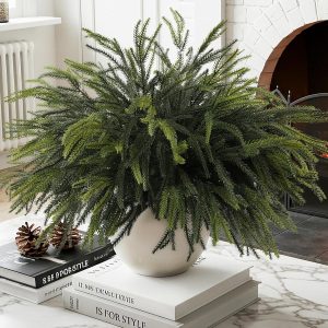12Pcs Christmas Norfolk Pine Stems, 24'' Real Touch Branches Greenery Picks | Long Artificial Evergreen, Faux Floral for Fireplace Mantel Staircase Railing Front Door Porch Window Indoor Home Decor