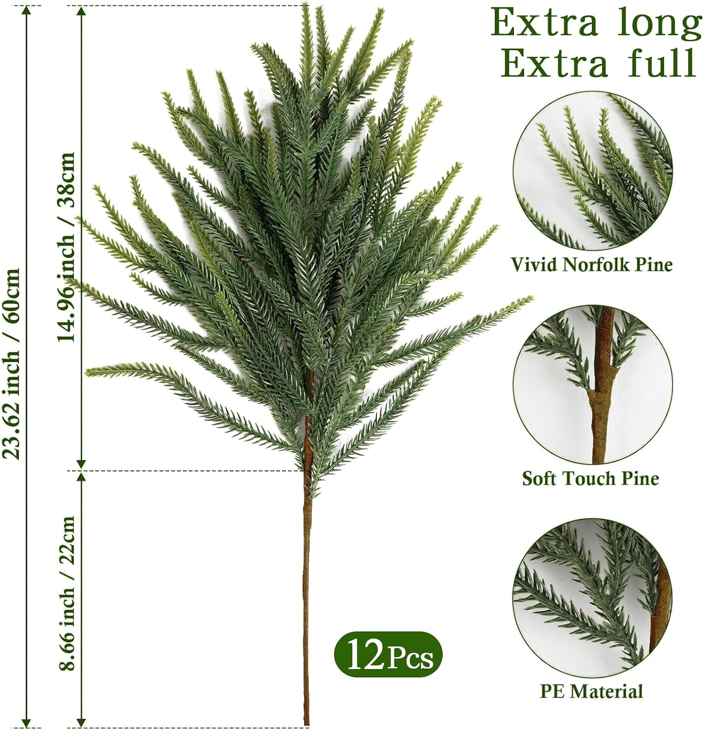 12 Pcs 24'' Real Touch Faux Pine Stems for Christmas Decor - Image 2
