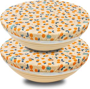 OHIYO Reusable Beeswax Bowl Covers (2 Large), Elastic Cotton Cloth Sourdough Bread Cover, 12 inch Reusable Bowl Caps for Bread Proofing Baskets and Large Mixing Containers