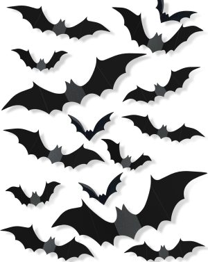 120 Pcs 3D Halloween Decorations Bats Decor,5 Sizes Bats Wall Decor Indoor | Scary Bat Stickers, Halloween Decorations for Bedroom Bathroom, Door Wall Party Decorations