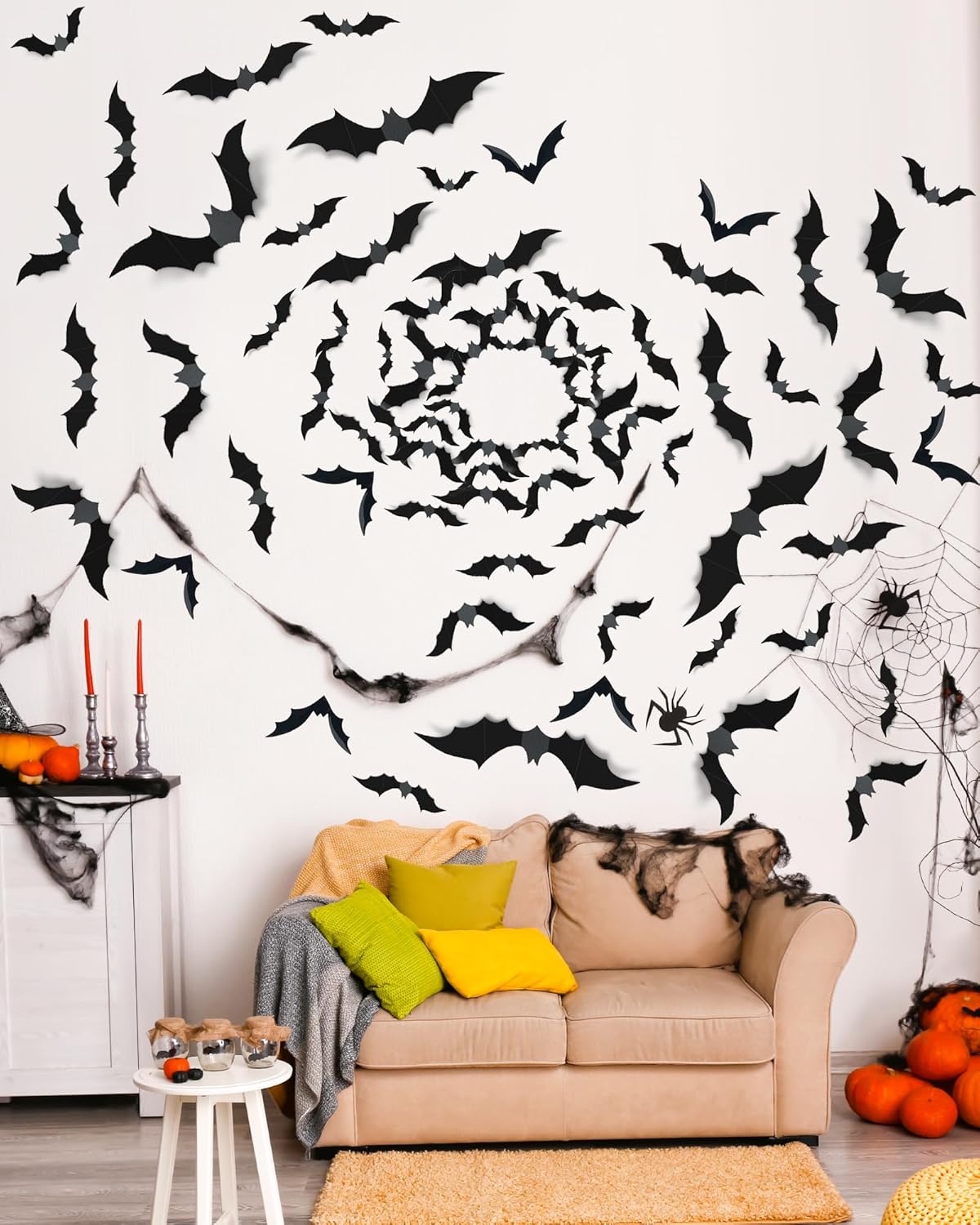 120 Pcs 3D Halloween Bat Wall Stickers, 5 Sizes - Spooky Home & Party Decor - Image 2