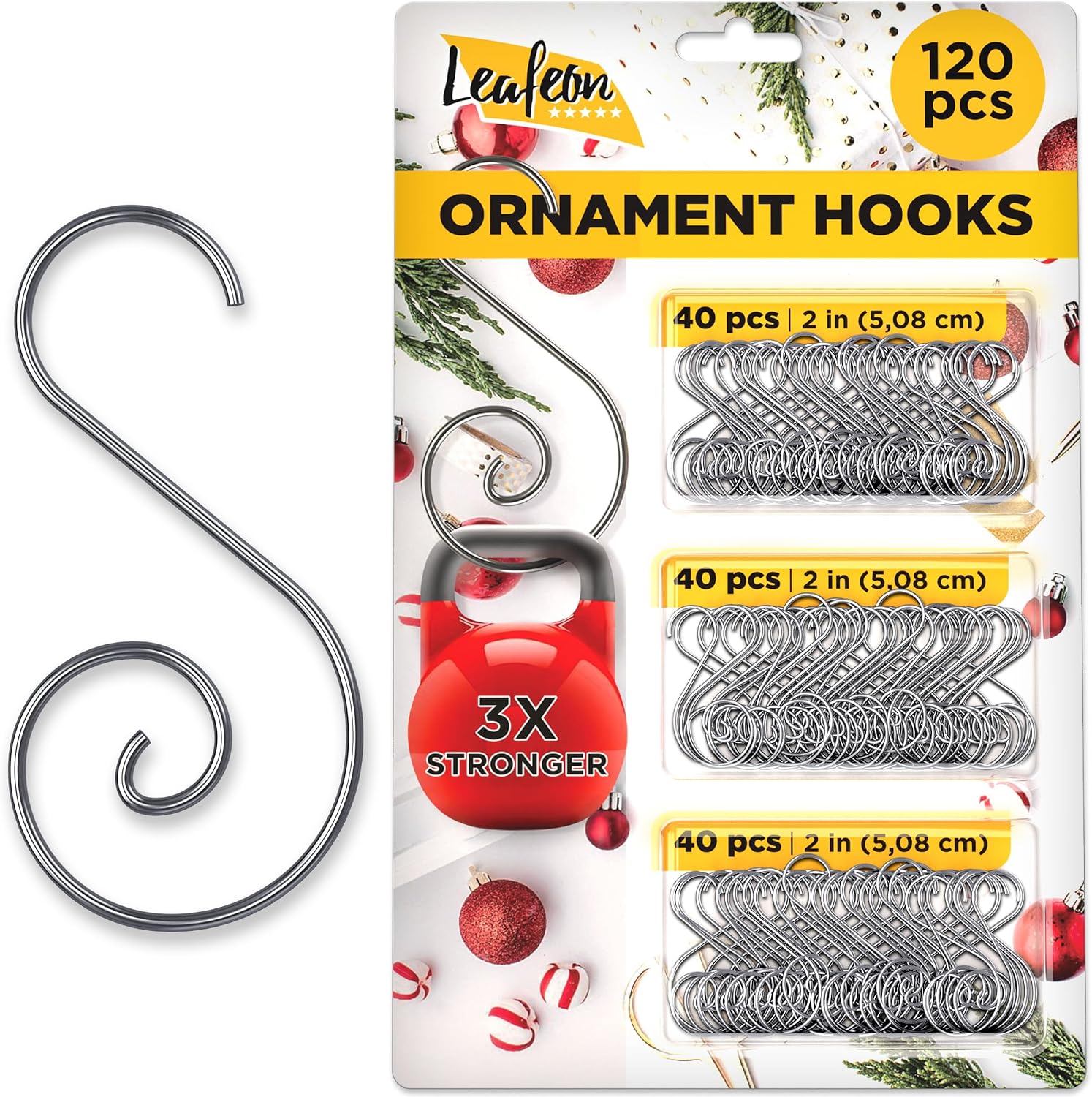 120 Pack Christmas Ornament Hooks – Perfect Ornaments Hooks for Christmas Tree Decoration – Silver S-Shaped Xmas Ornament Hangers