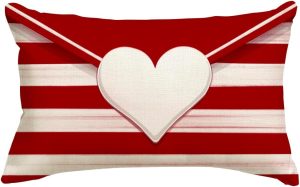 Striped Envelope Red Heart Valentine's Throw Pillow Cover, 12x20 Inch Red and White Anniversary Wedding Cushion Case Decoration for Sofa Couch