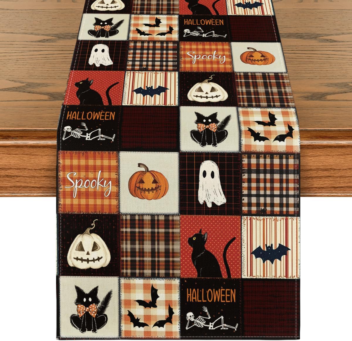 Artoid Mode 210 GSM Halloween Table Runner 13x72 Inch Home Party Decor | Black Cat Bat Pumpkin Spooky, Seasonal Kitchen Dining Table Decoration