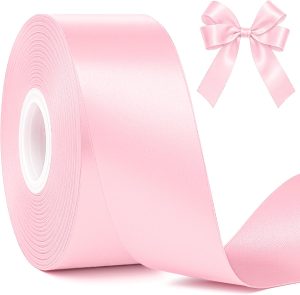 1 1/2 in 30 Yards Pink Satin Ribbon for Gift Wrapping Wedding Decor Crafts | Smooth Pink Ribbon, Fade Resistant, Polyester, Metallic Gloss Finish, for Mother's Day, Baby Shower, Valentine's and Crafts