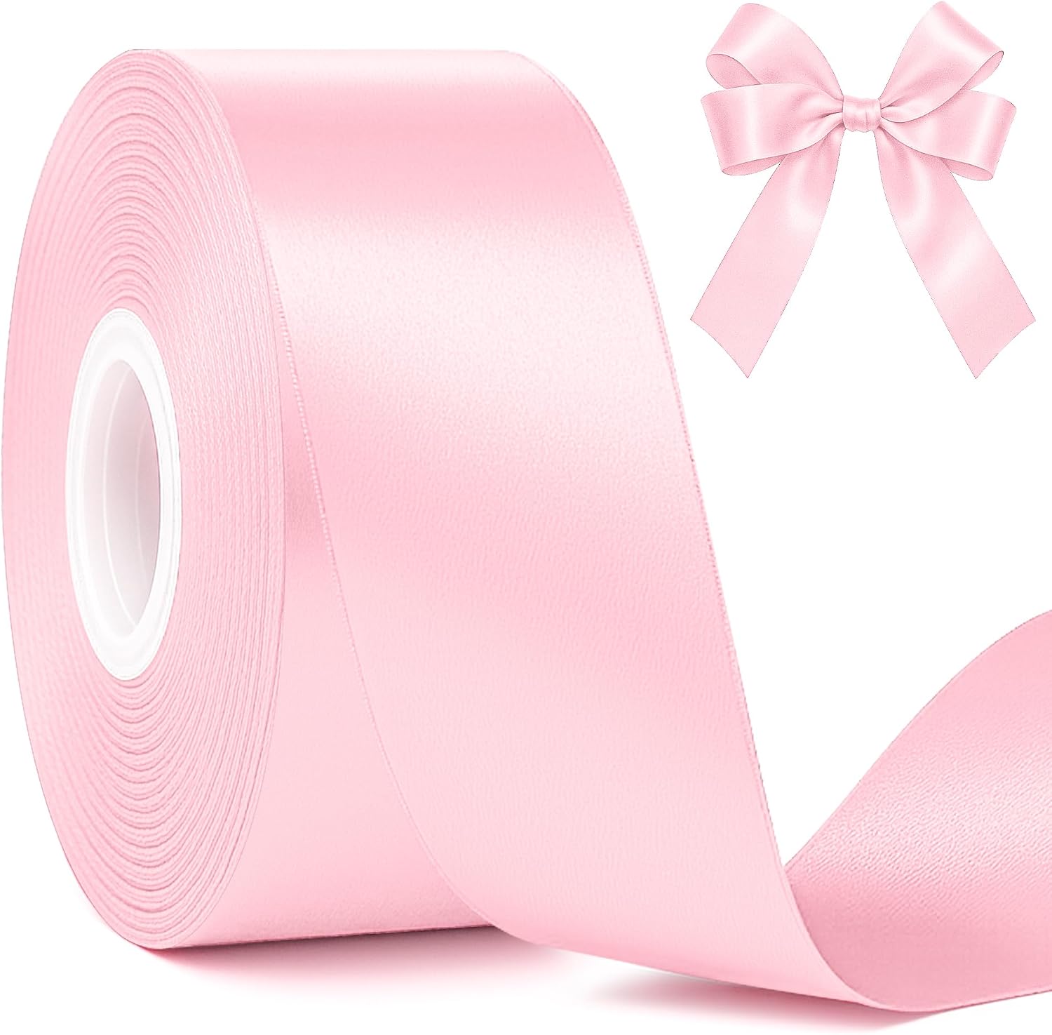 1 1/2 in 30 Yards Pink Satin Ribbon for Gift Wrapping Wedding Decor Crafts | Smooth Pink Ribbon, Fade Resistant, Polyester, Metallic Gloss Finish, for Mother's Day, Baby Shower, Valentine's and Crafts