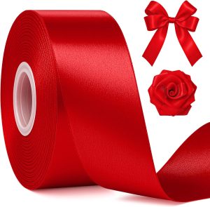 1 1/2 in 30 Yards Polyester Red Ribbon for Gift Wrapping Festival Decor | Texture Red Satin Ribbon, Smooth and Glossy, Strengthen Edge Stitching, Perfect for Christmas Day, Valentine's Day Crafts