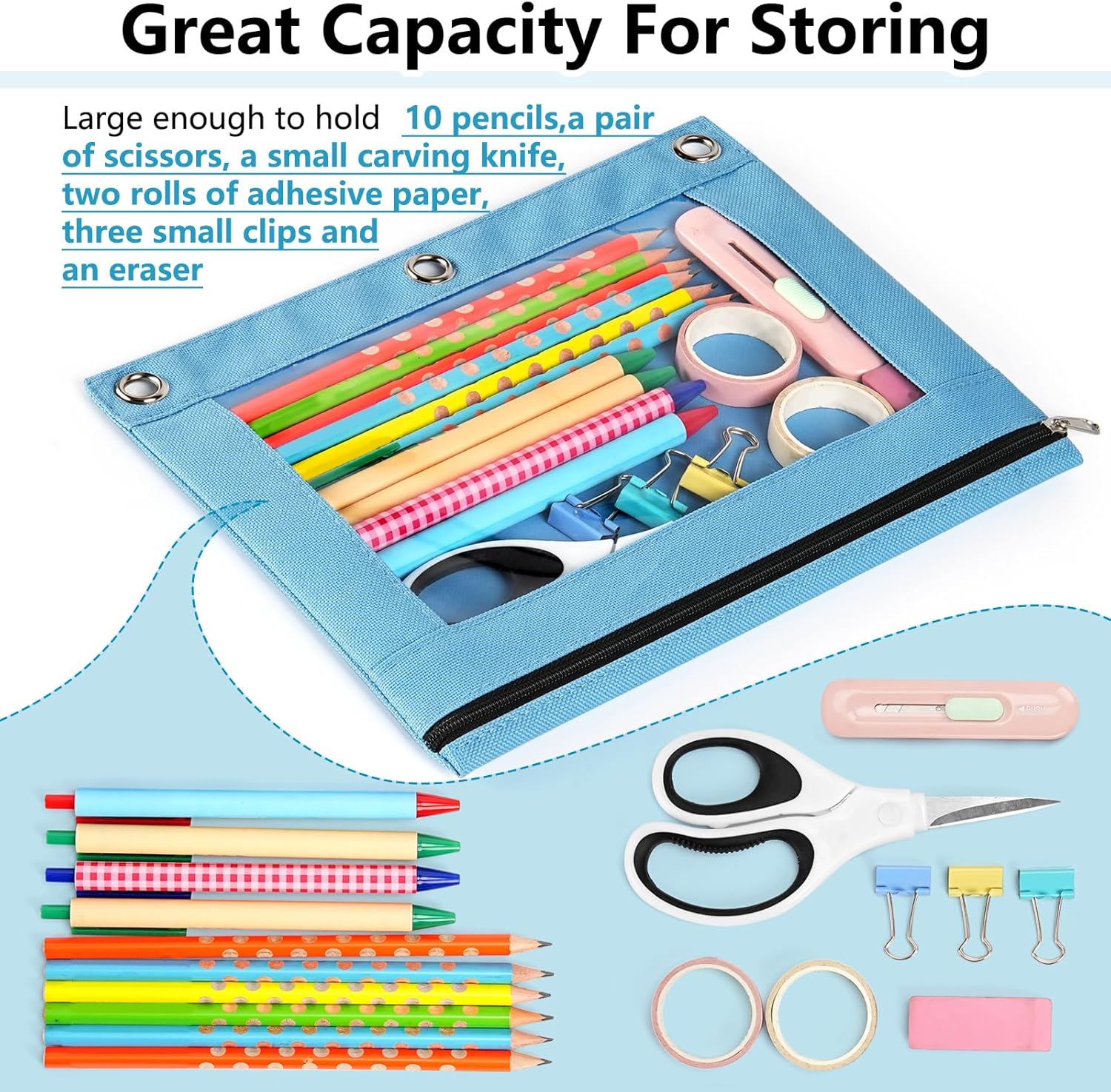 1785563661 pink forvencer binder pencil pouch clear view large smooth zipper reinforced rings.jpg