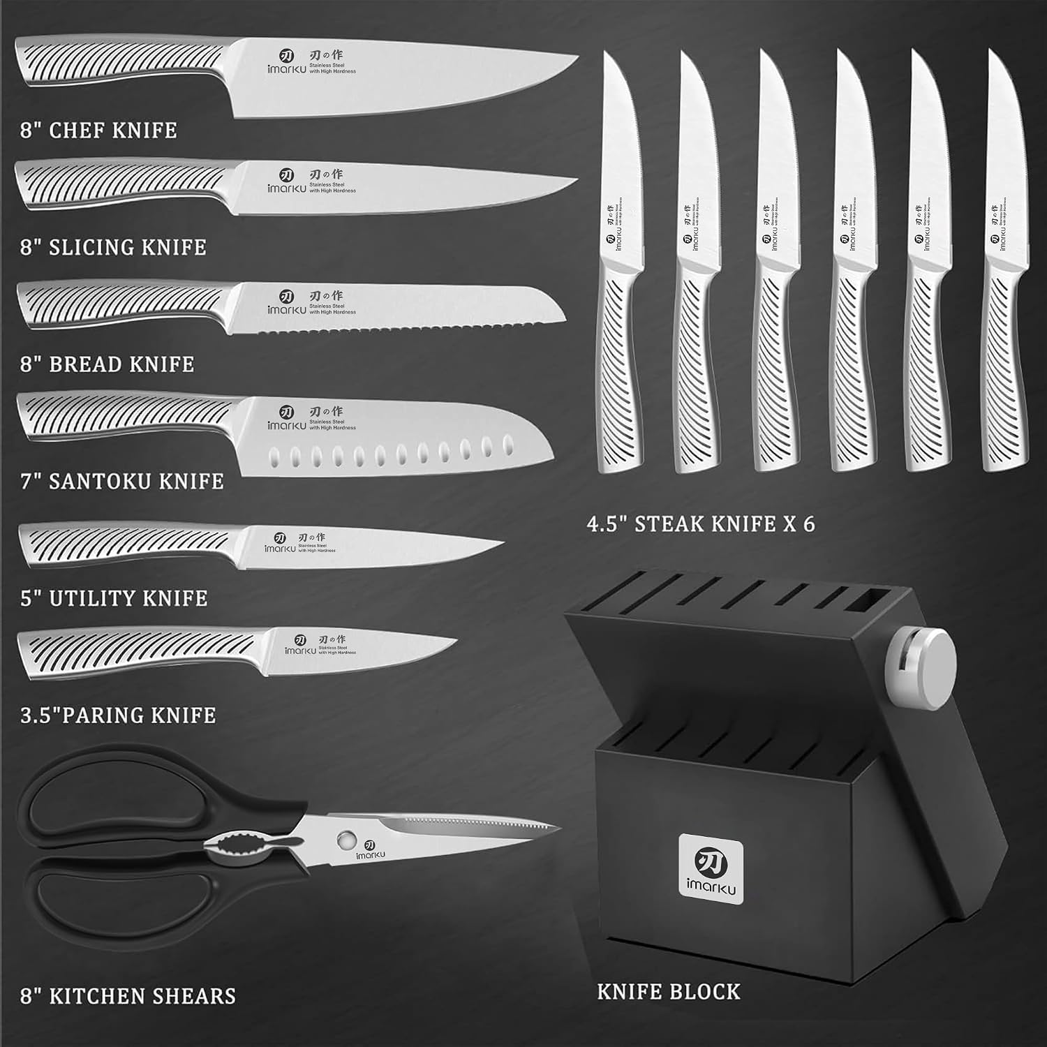 1785587532 imarku 14 pc high carbon ss knife set review sharpener full tang dishwasher safe.jpg