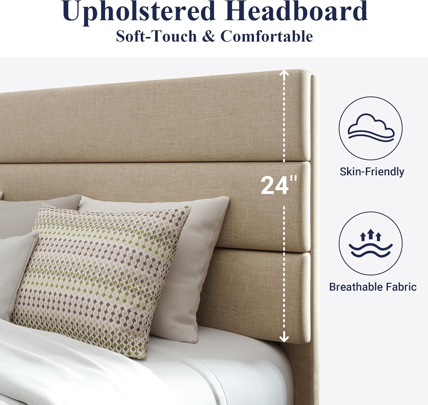1785680935 allewie queen beige platform bed with fabric headboard wooden slats. no box spring quiet.jpg