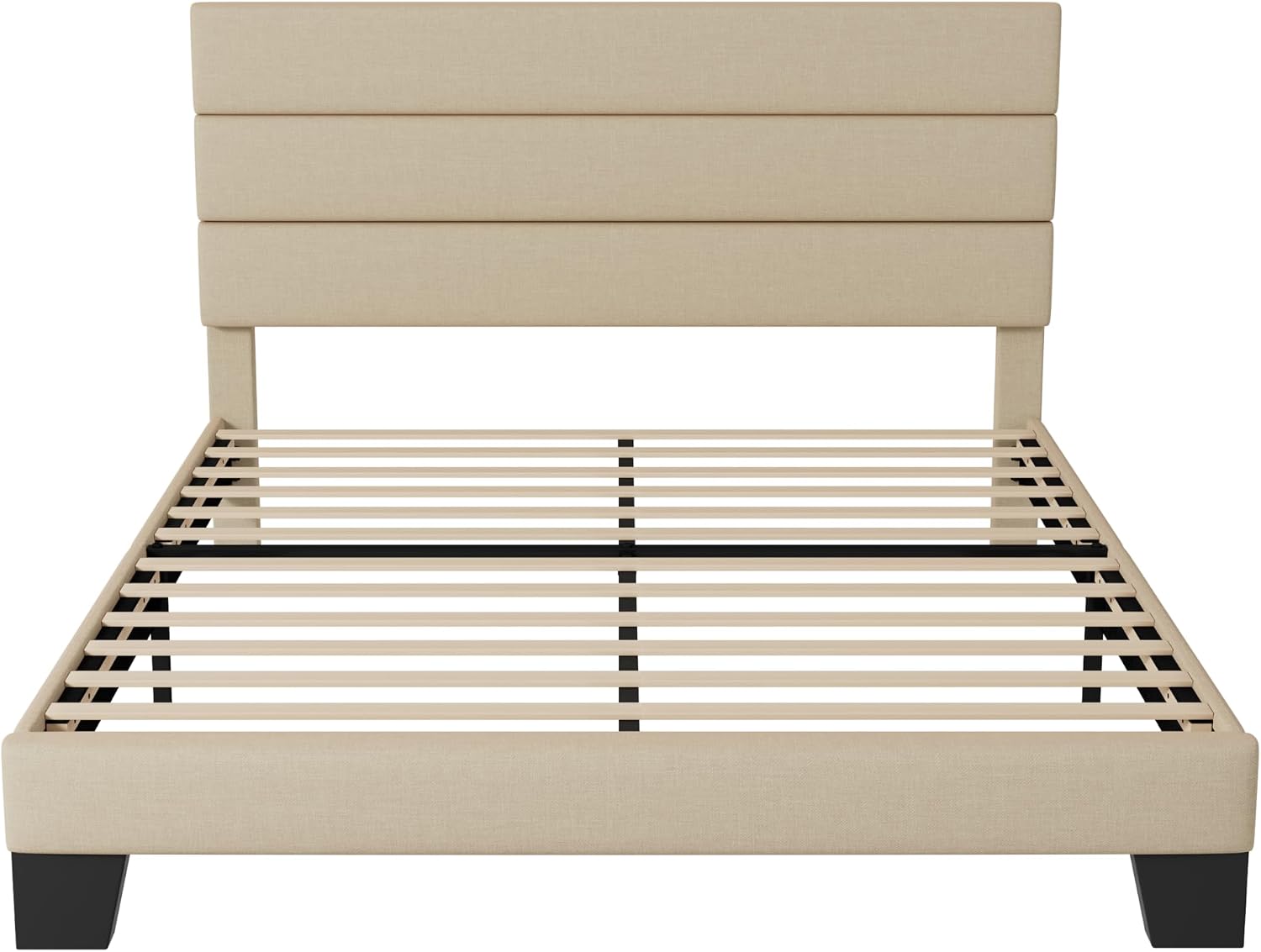 1785680936 allewie queen beige platform bed with fabric headboard wooden slats. no box spring quiet.jpg