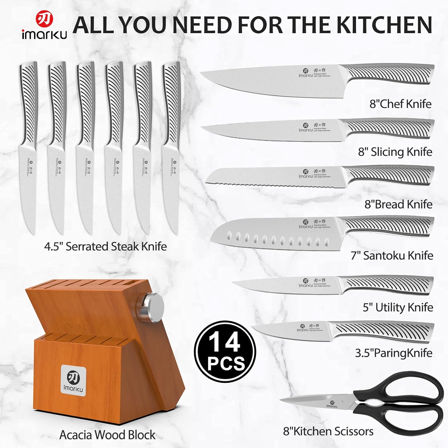 Imarku 14pc Japanese High-Carbon Knife Set Review: Built-in Sharpener, Full Tang - Image 3