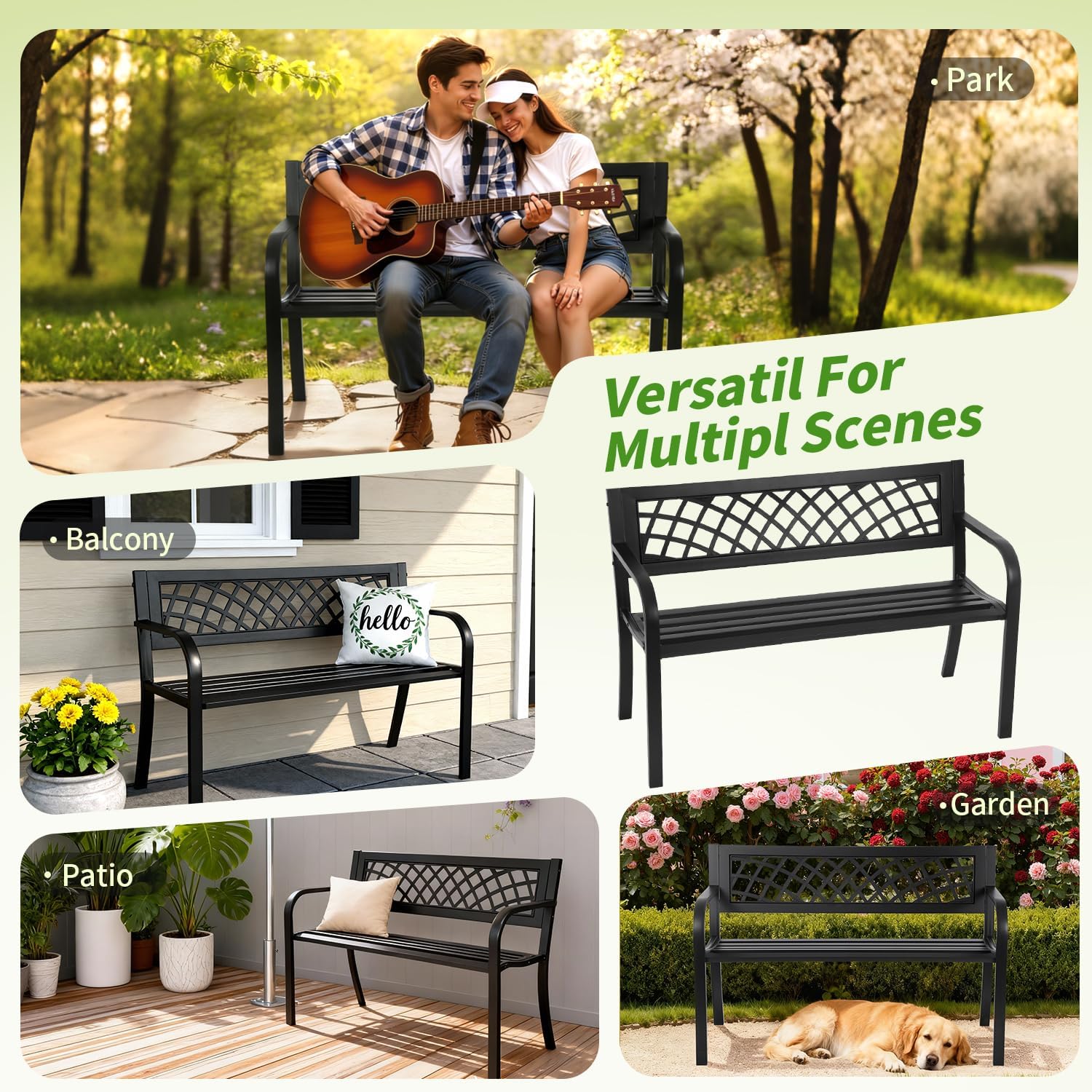 Heavy Duty All-Weather Outdoor Metal Grid Bench - Image 2