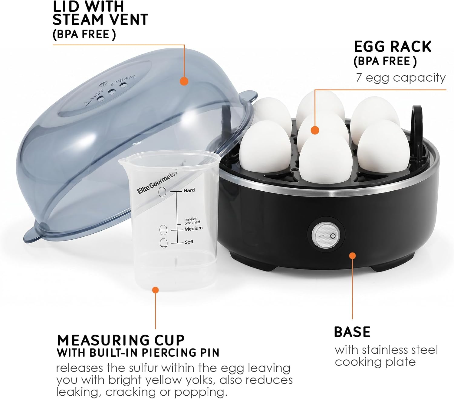 Elite Gourmet 7-Egg Electric Cooker Review: Soft, Medium, Hard Boiled - Image 2