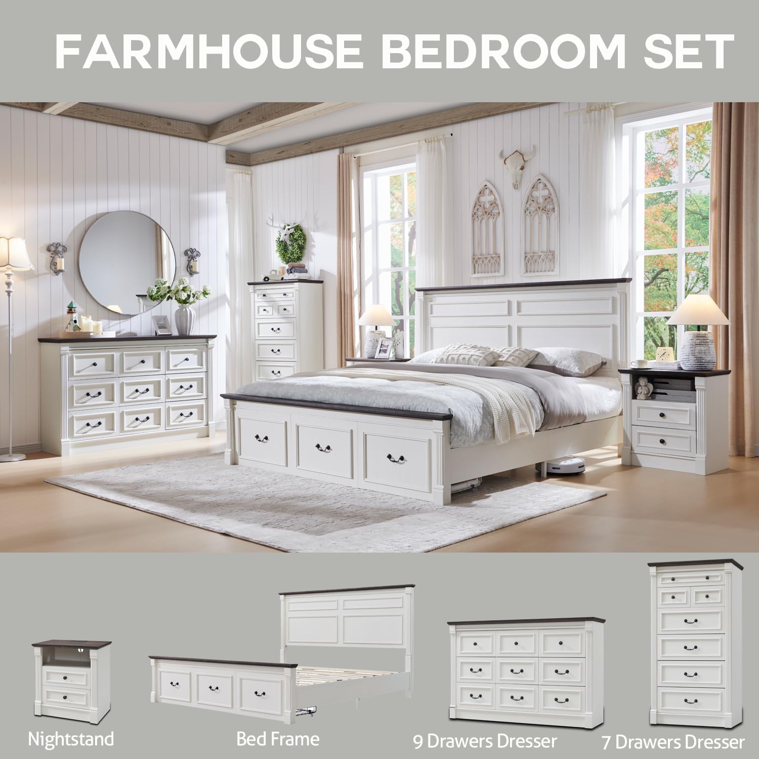 Aitjunz Farmhouse White 7-Drawer 57" Tall Roman Column Dresser Review - Image 3