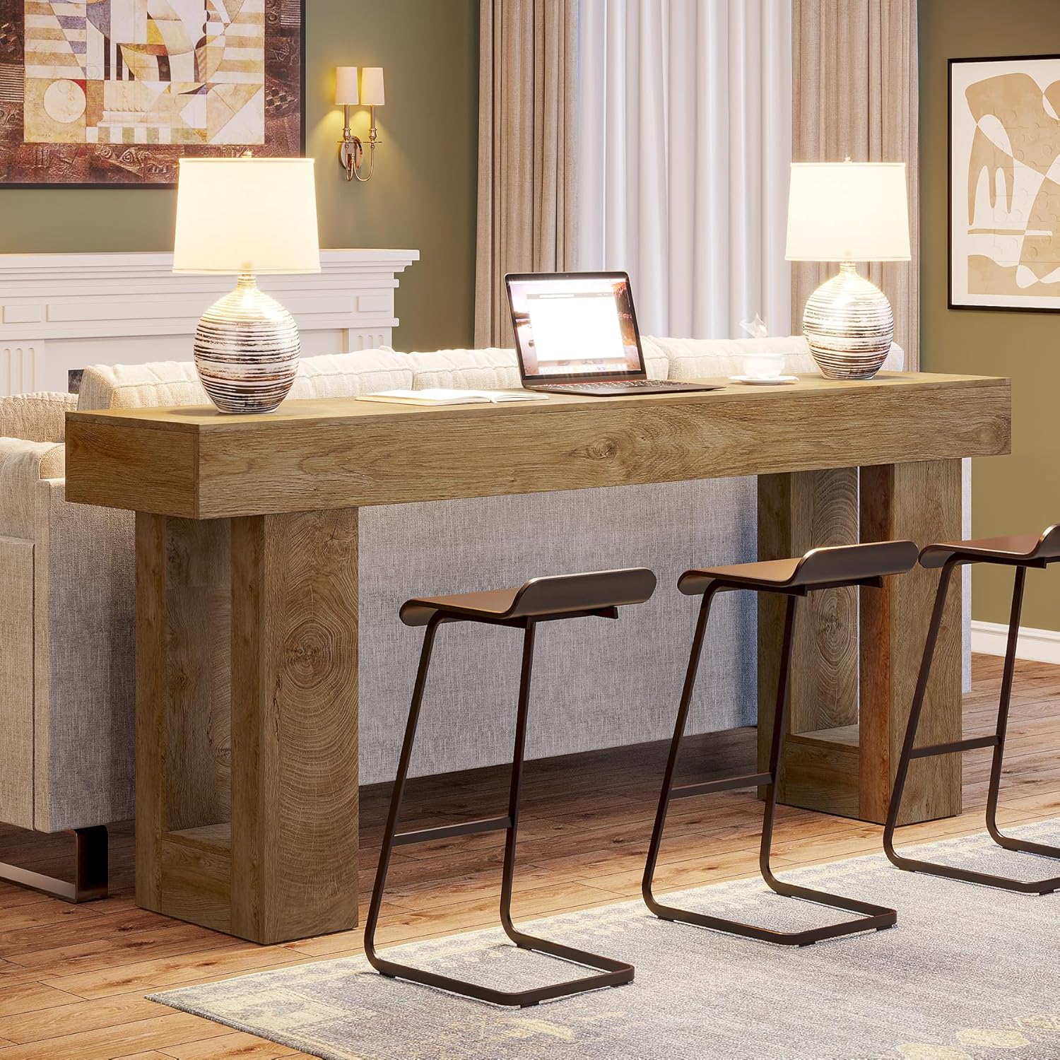 Review: Tribesigns 63" Farmhouse Wood Console Table (Narrow Sofa/Entryway). - Image 3