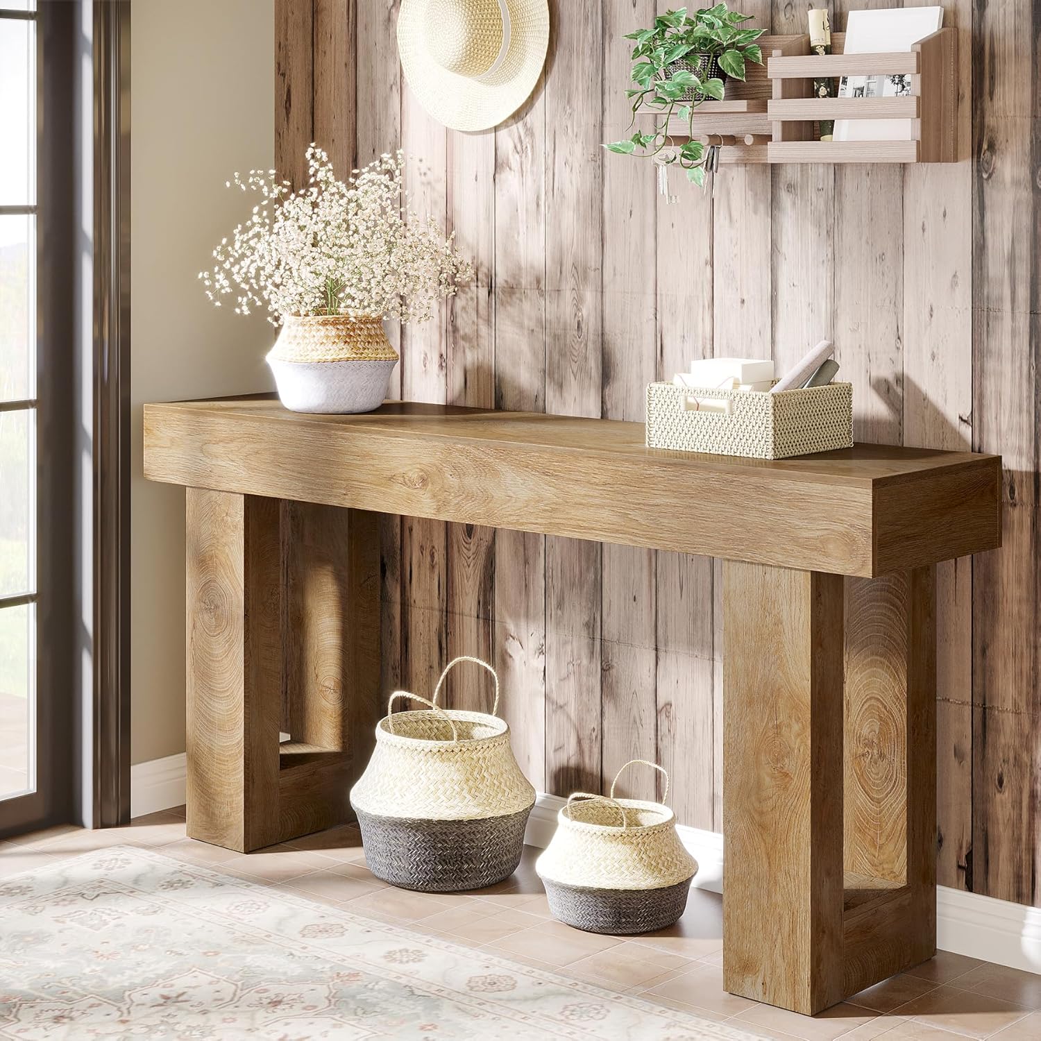 Review: Tribesigns 63" Farmhouse Wood Console Table (Narrow Sofa/Entryway). - Image 4