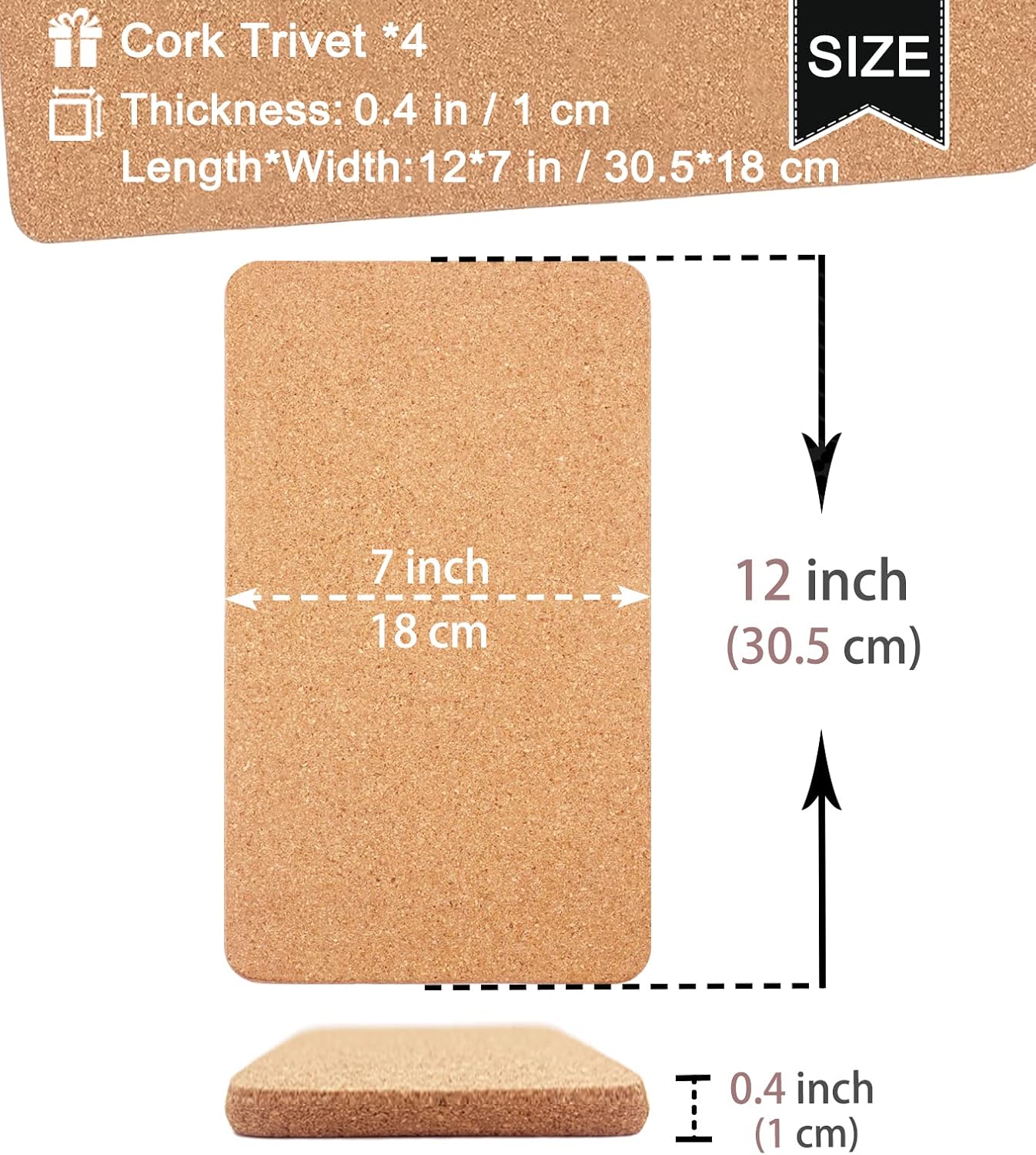 4 Pcs High-Density Cork Trivets (12x7") for Hot Dishes, Pots & Pans - Image 3