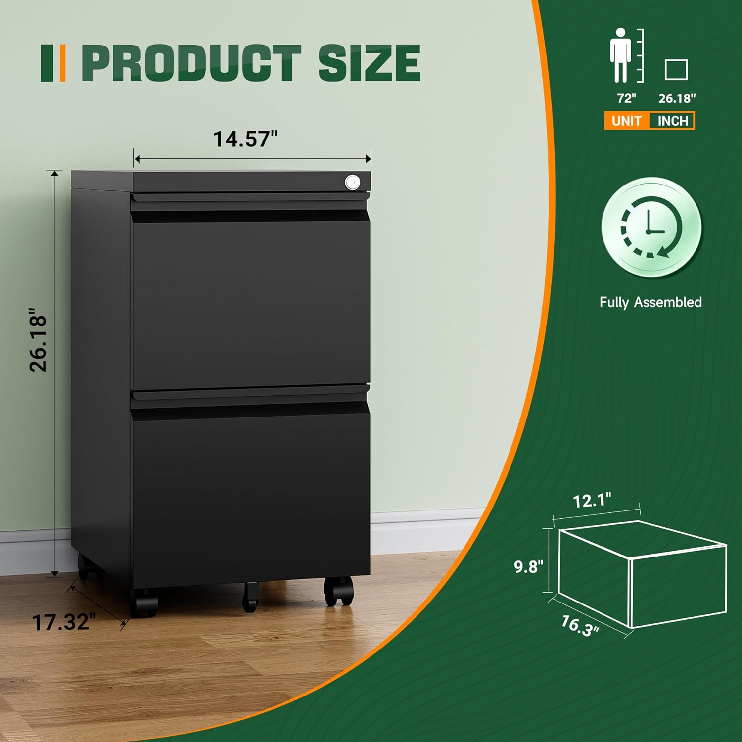 Review: Lockable Black Metal 2-Drawer Mobile File Cabinet for Desk - Image 2