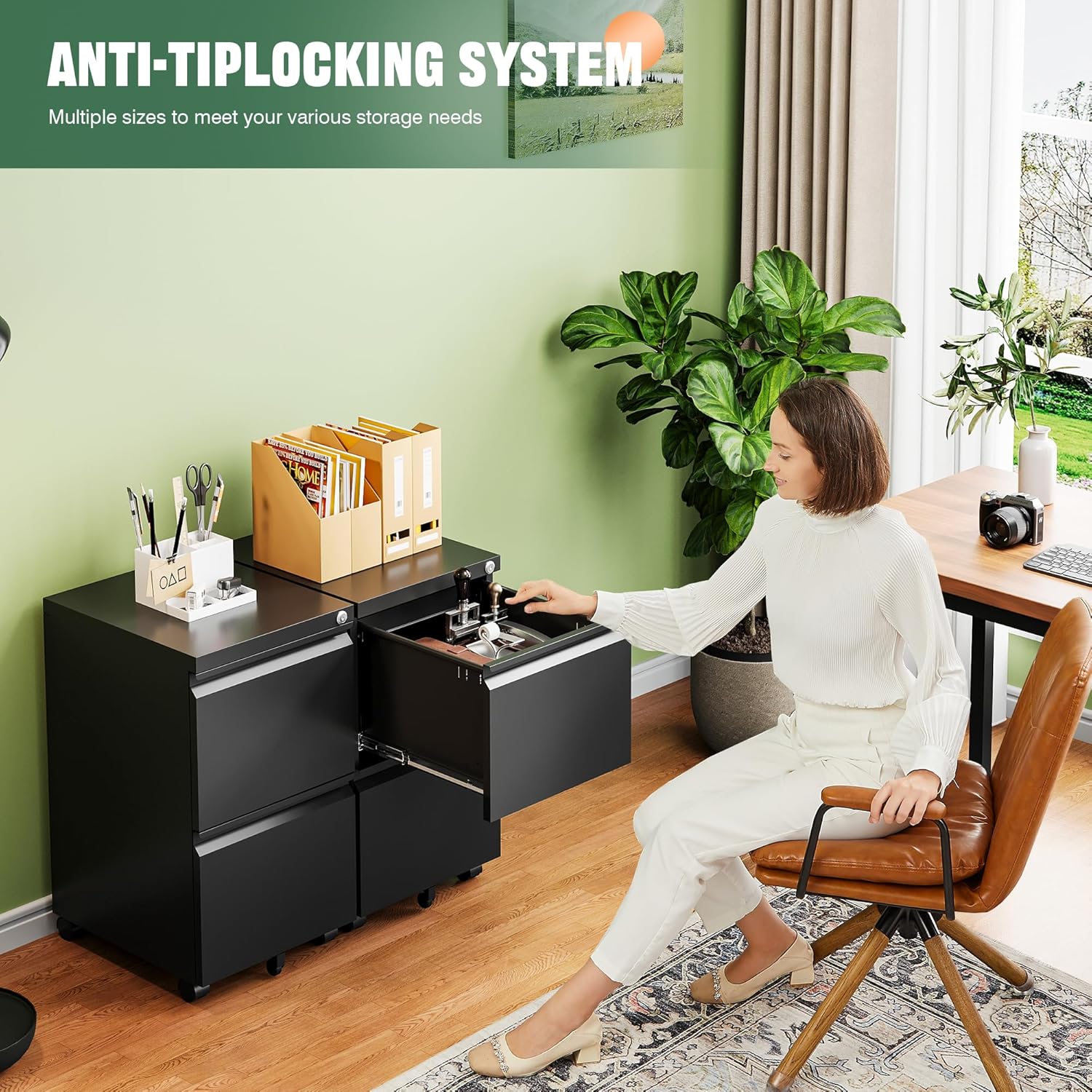 Review: Lockable Black Metal 2-Drawer Mobile File Cabinet for Desk - Image 3