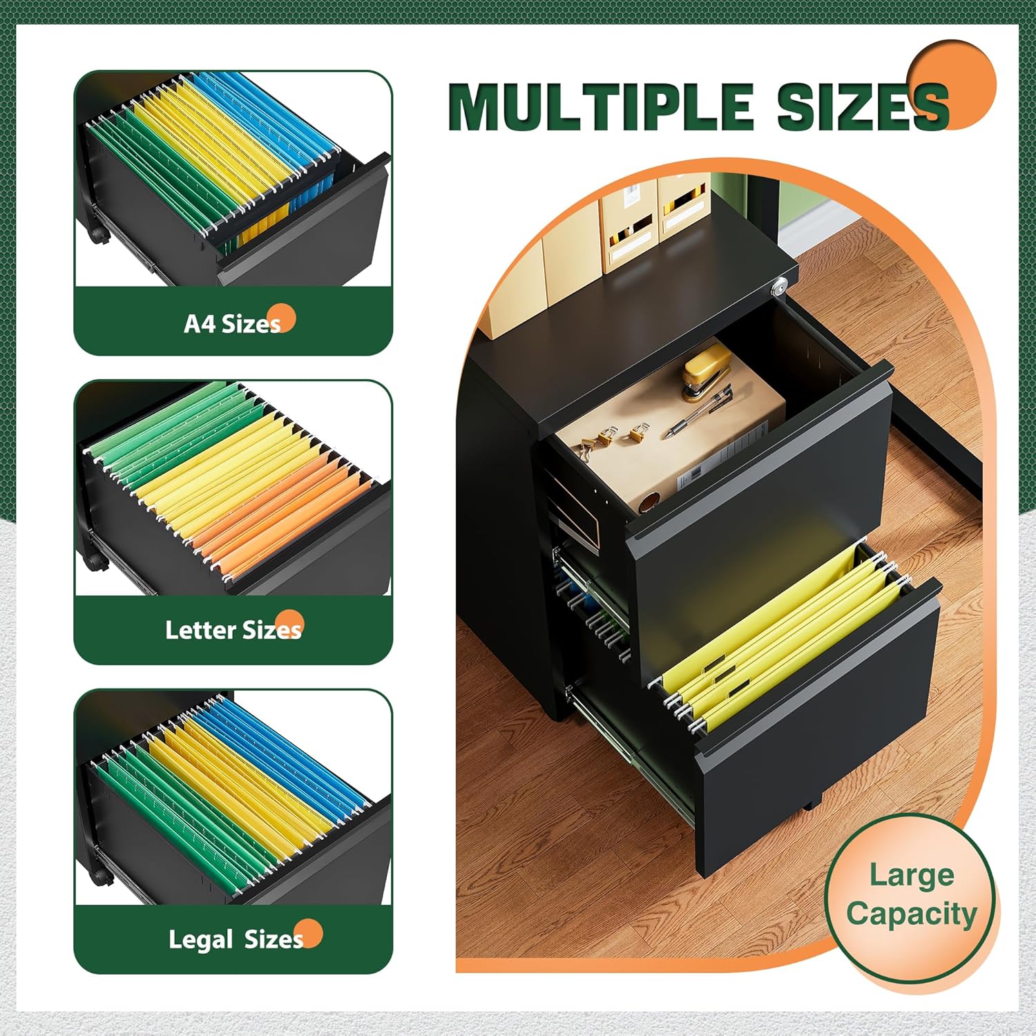 Review: Lockable Black Metal 2-Drawer Mobile File Cabinet for Desk - Image 5