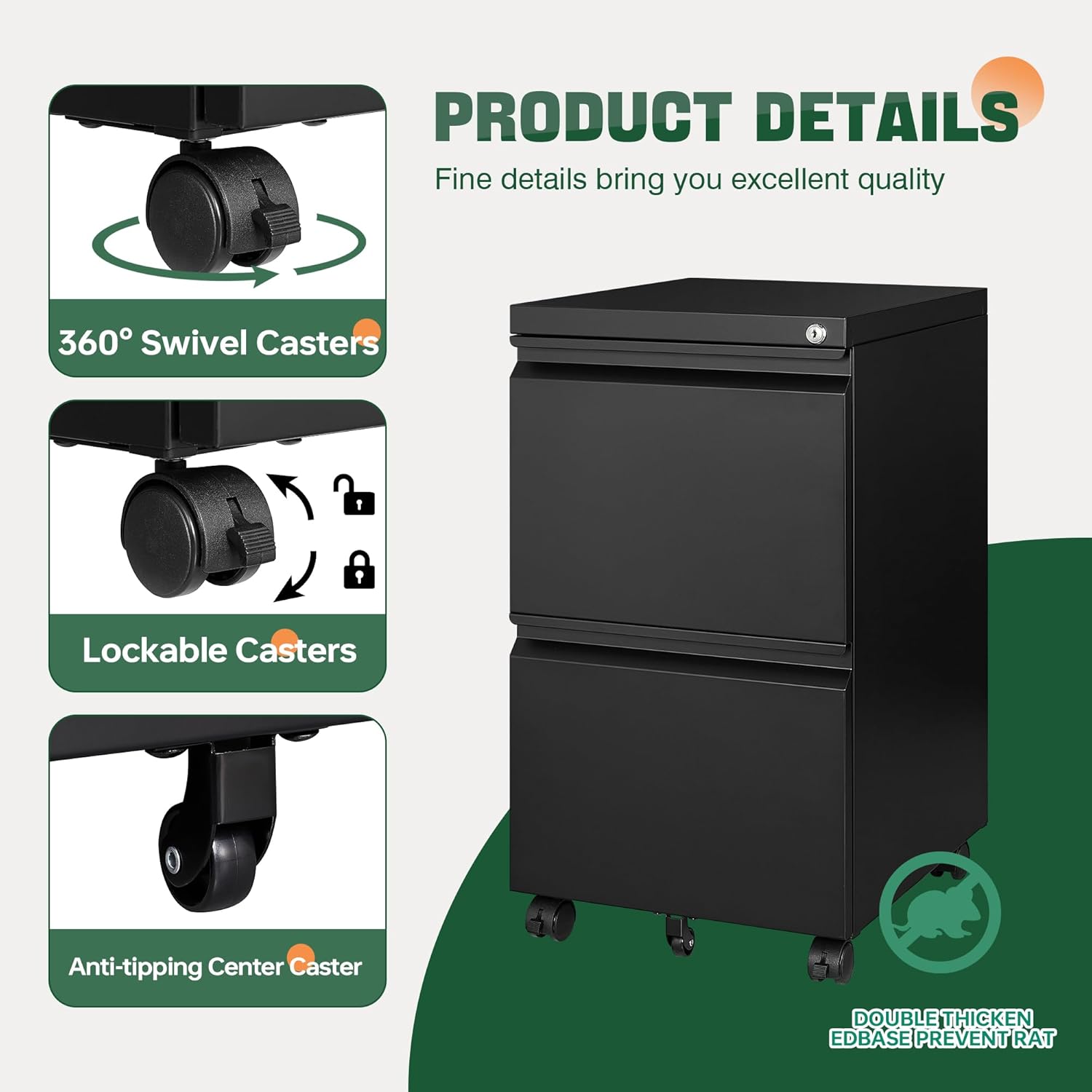 Review: Lockable Black Metal 2-Drawer Mobile File Cabinet for Desk - Image 6