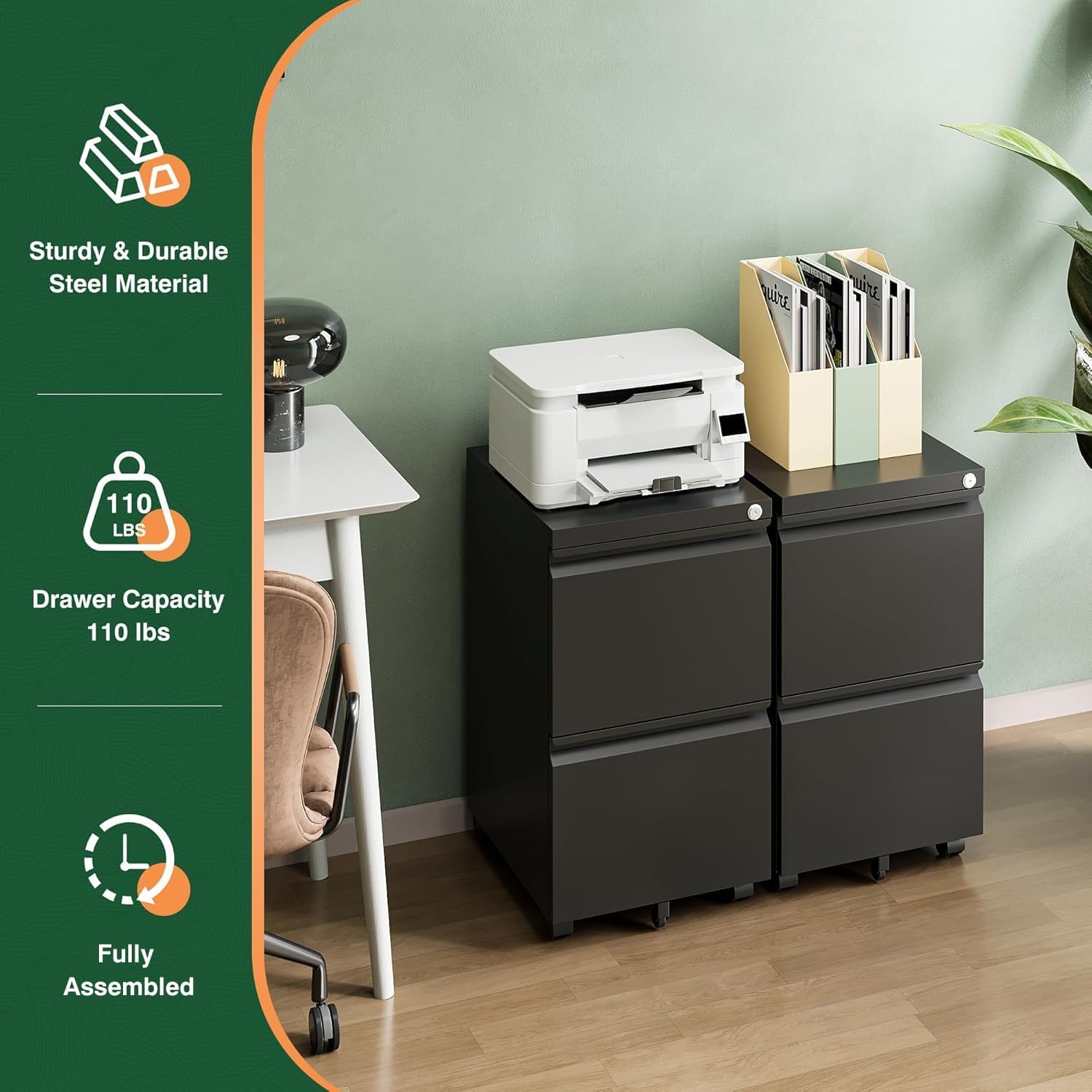 Review: Lockable Black Metal 2-Drawer Mobile File Cabinet for Desk - Image 7