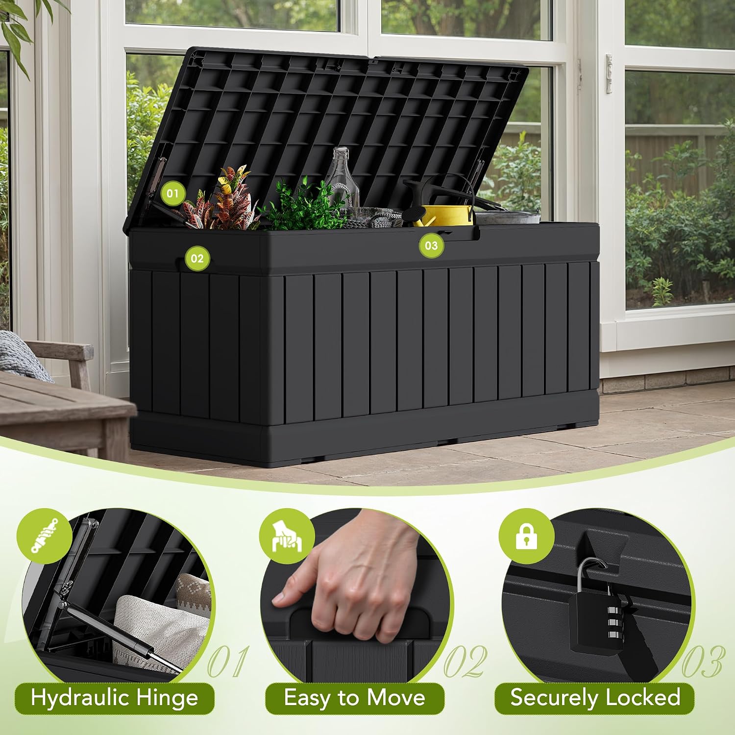 Devoko 78 Gal Waterproof Resin Deck Box Bench - Image 2
