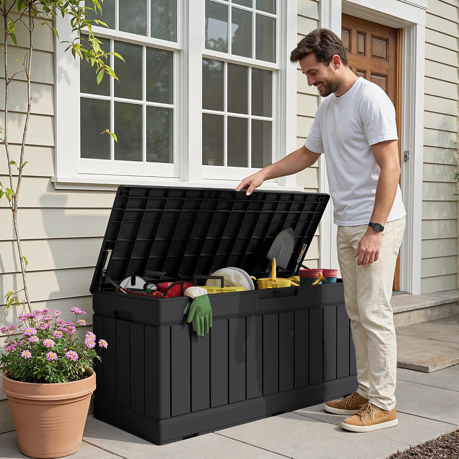 Devoko 78 Gal Waterproof Resin Deck Box Bench - Image 5