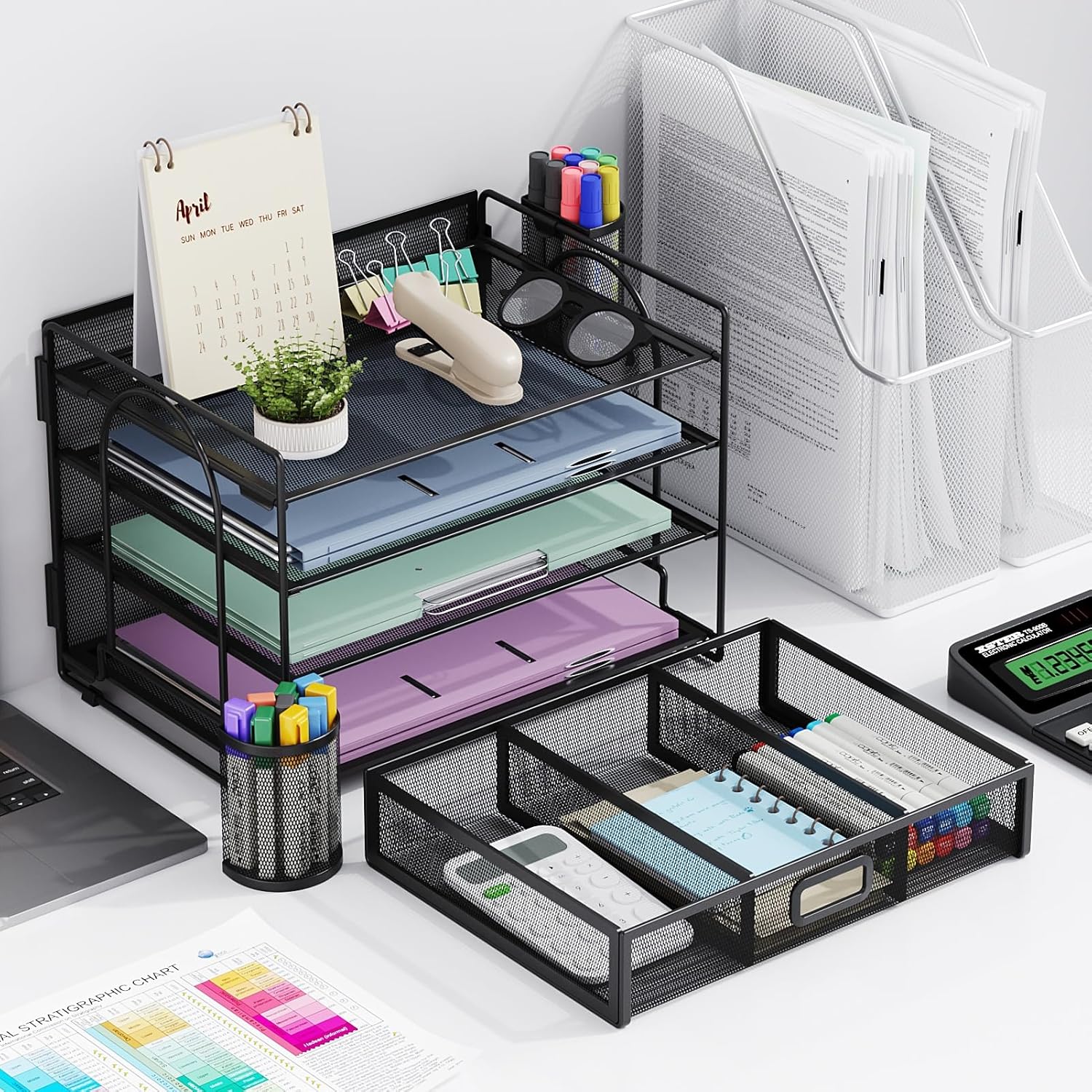 Review: Marbrasse Sturdy 4-Tier Desk Organizer Tray w/Drawer & Pen Slots - Image 7