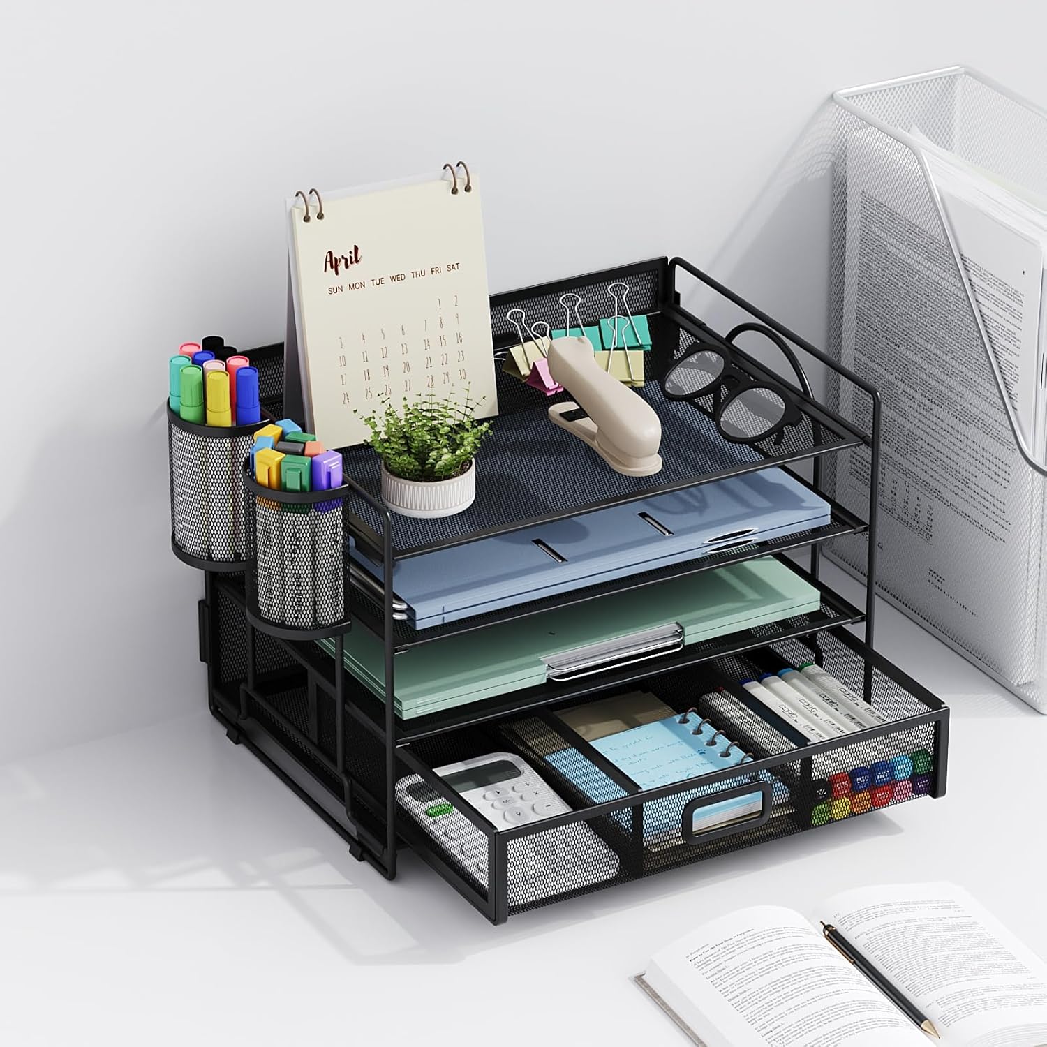 Review: Marbrasse Sturdy 4-Tier Desk Organizer Tray w/Drawer & Pen Slots - Image 9
