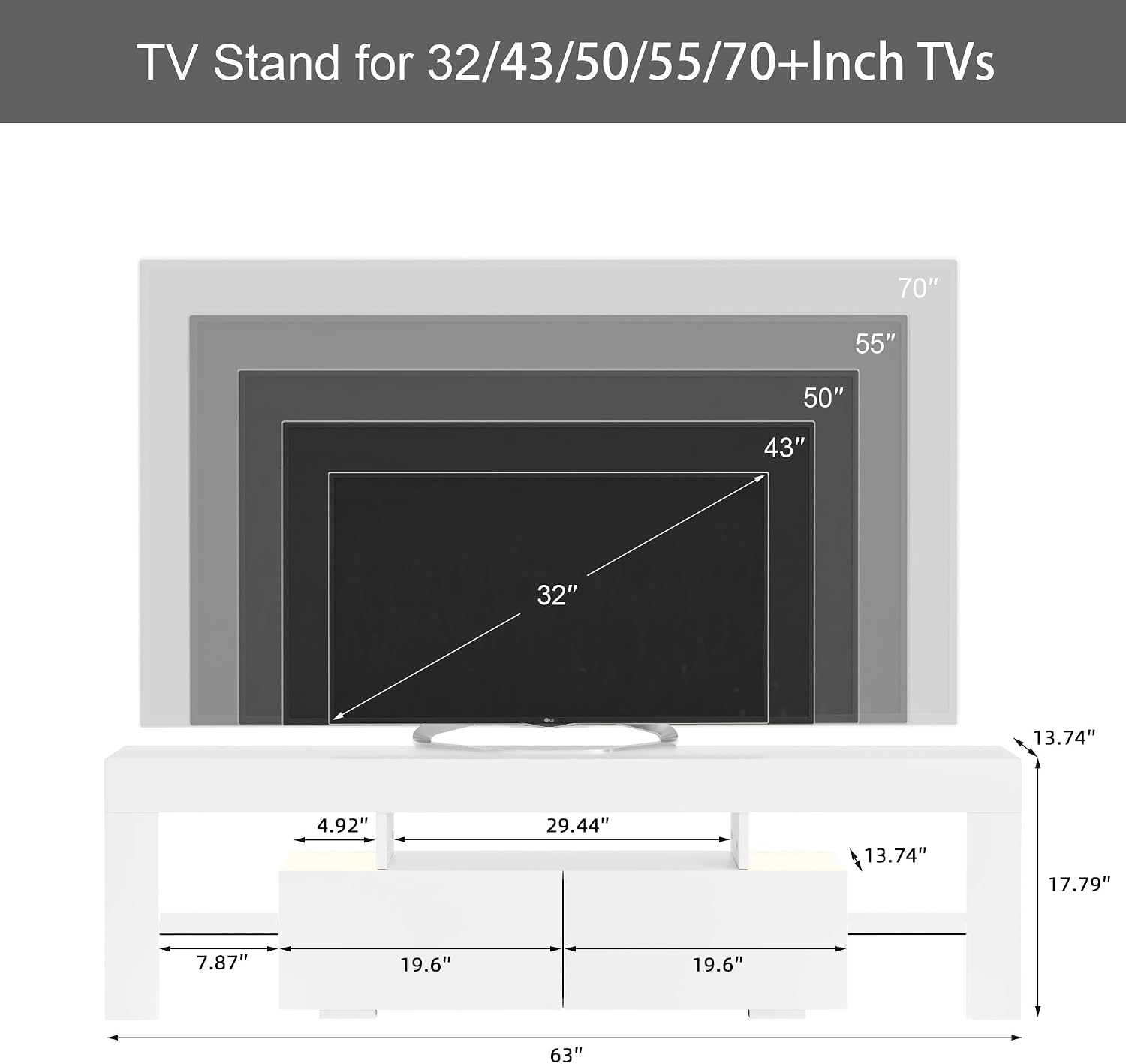 JUMMICO 63" White LED TV Stand Review: Storage & Lights. - Image 3