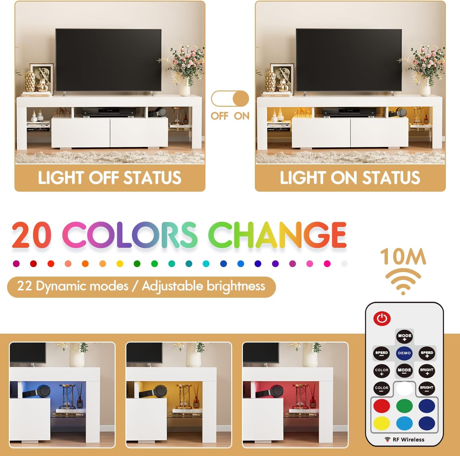 JUMMICO 63" White LED TV Stand Review: Storage & Lights. - Image 4
