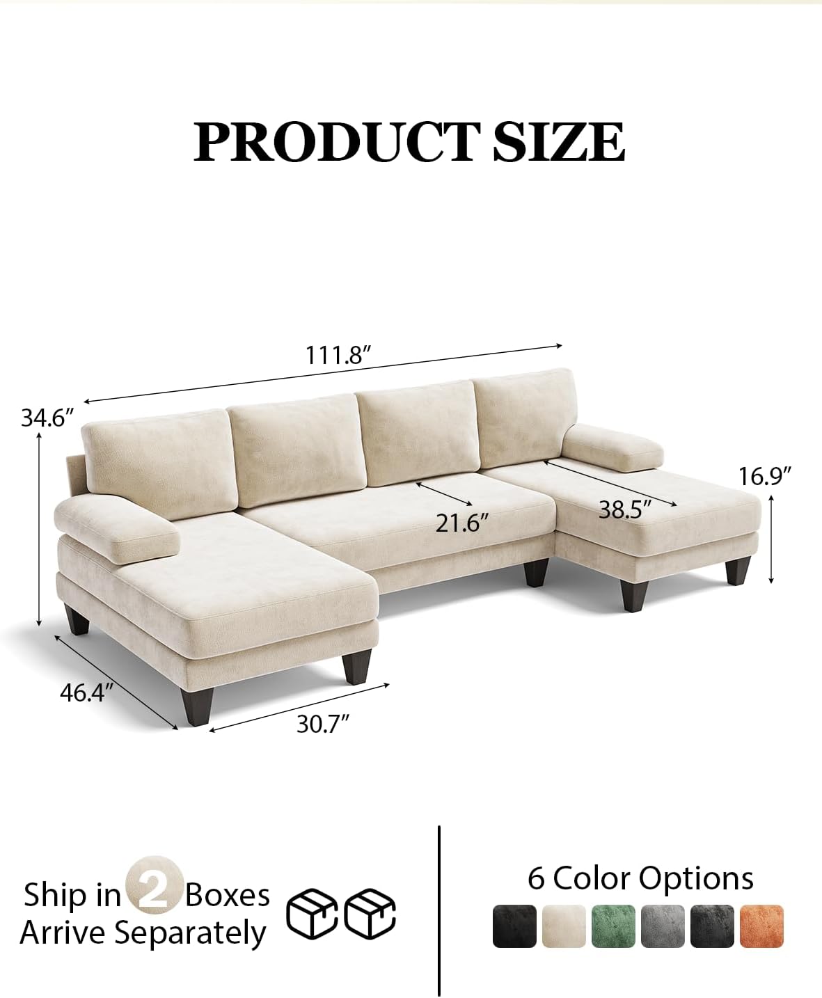 Elegant Warm White Chenille U-Sofa with Double Chaise Sectional - Image 2