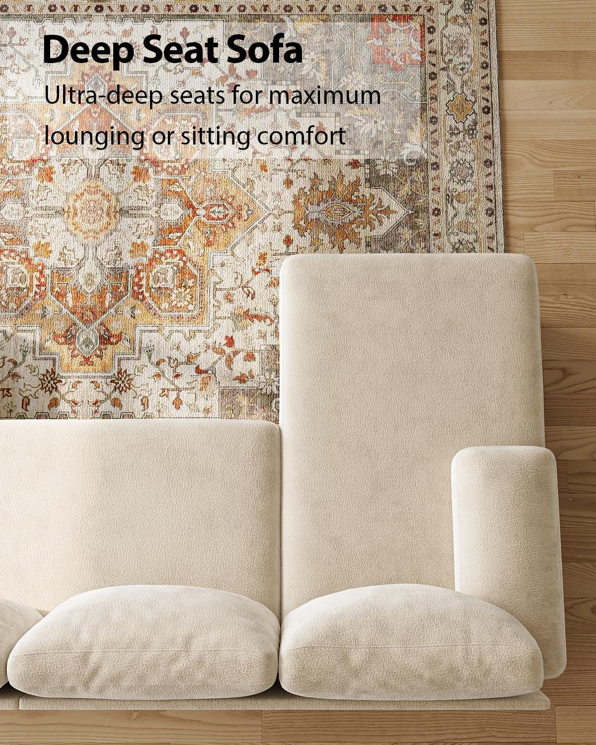 Elegant Warm White Chenille U-Sofa with Double Chaise Sectional - Image 4