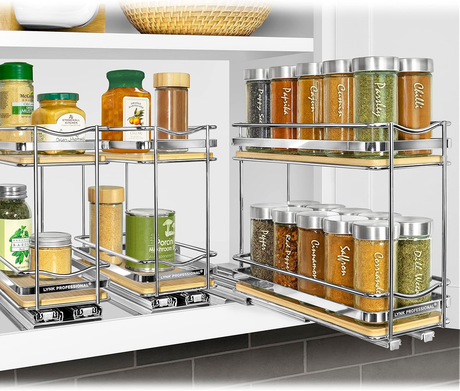 LYNK Élite 2-Tier Wood/Chrome Pull-Out Cabinet Spice Rack Review (4-3/8" W) - Image 7