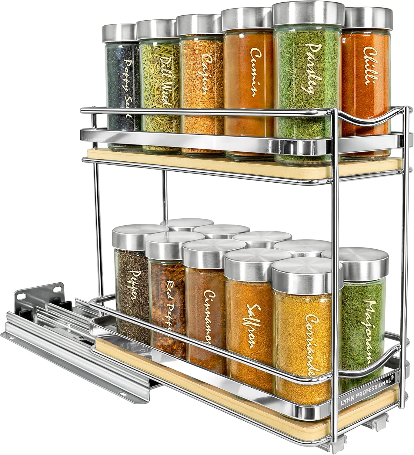 LYNK Élite 2-Tier Wood/Chrome Pull-Out Cabinet Spice Rack Review (4-3/8" W) - Image 8
