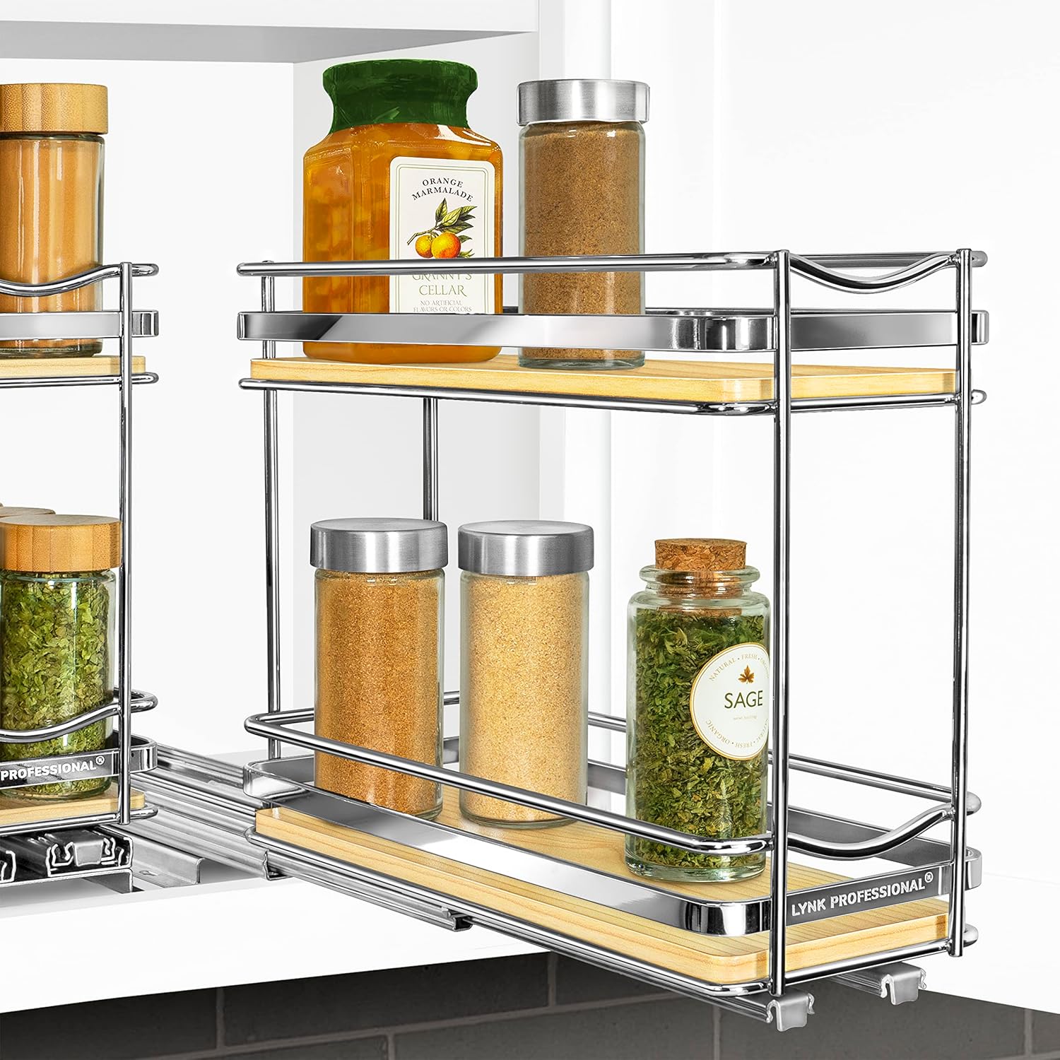 LYNK Élite 2-Tier Wood/Chrome Pull-Out Cabinet Spice Rack Review (4-3/8" W) - Image 9