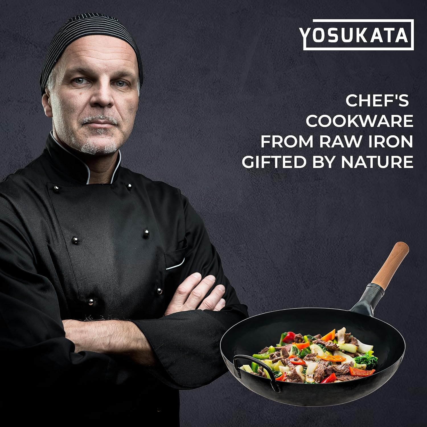 YOSUKATA 13.5" Blue Carbon Steel Wok: Pre-Seasoned Flat, All Cooktops. - Image 5