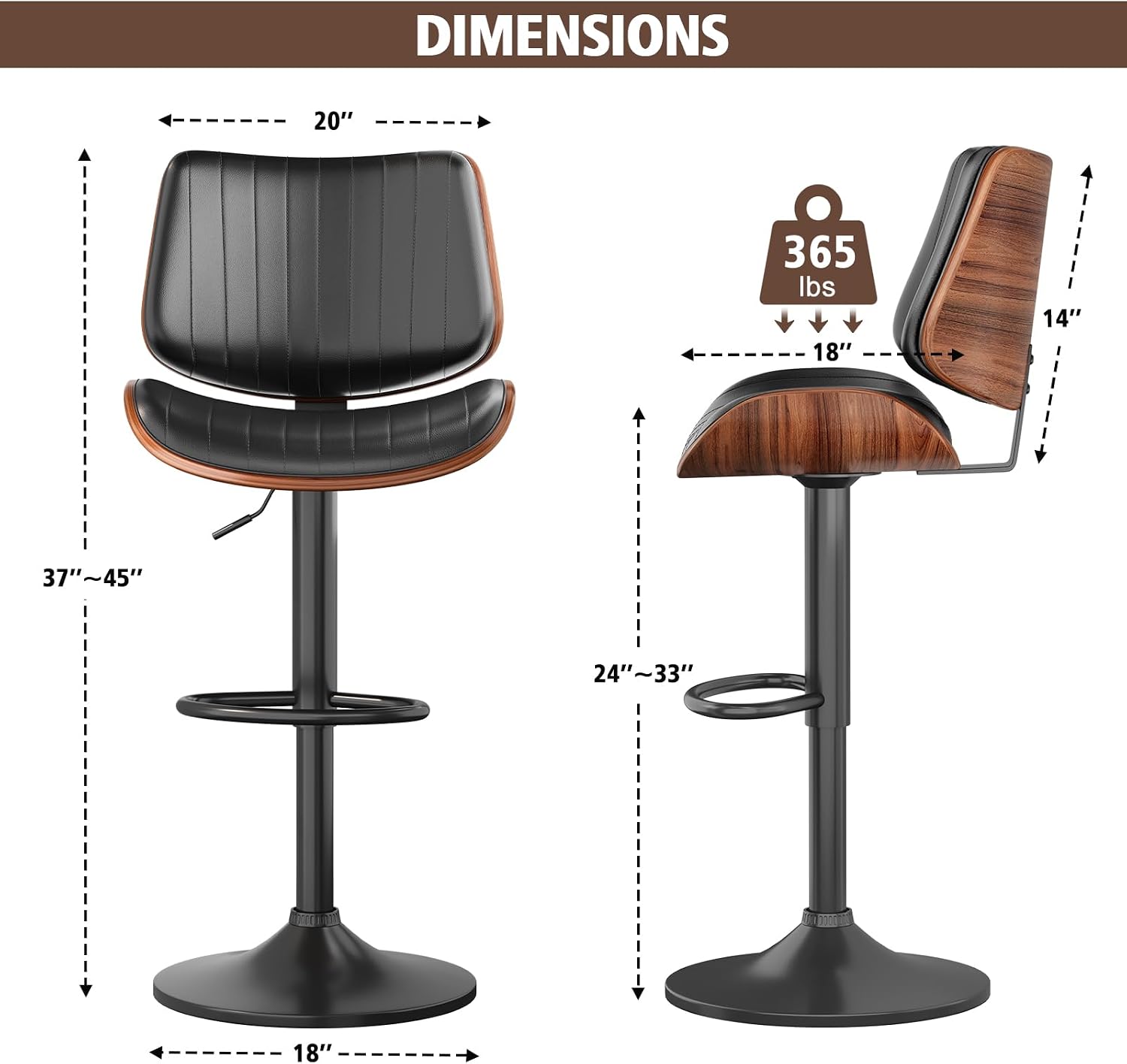 Review: Black Bentwood Swivel PU Leather Bar Stools (Set of 2) - Image 3